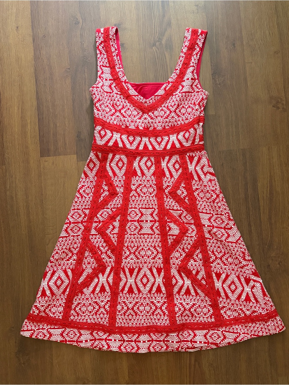 Maeve Emma Bandana Swing Mini A-Line Tank Dress 00 Red White Boho Crochet NWT - Picture 2 of 6